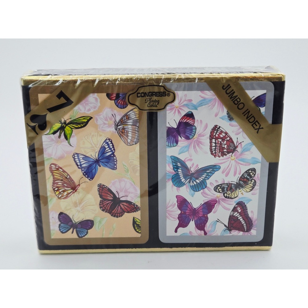 Congress Playing Cards Double Deck Jumbo Index Butterfly Floral Printed in Spain